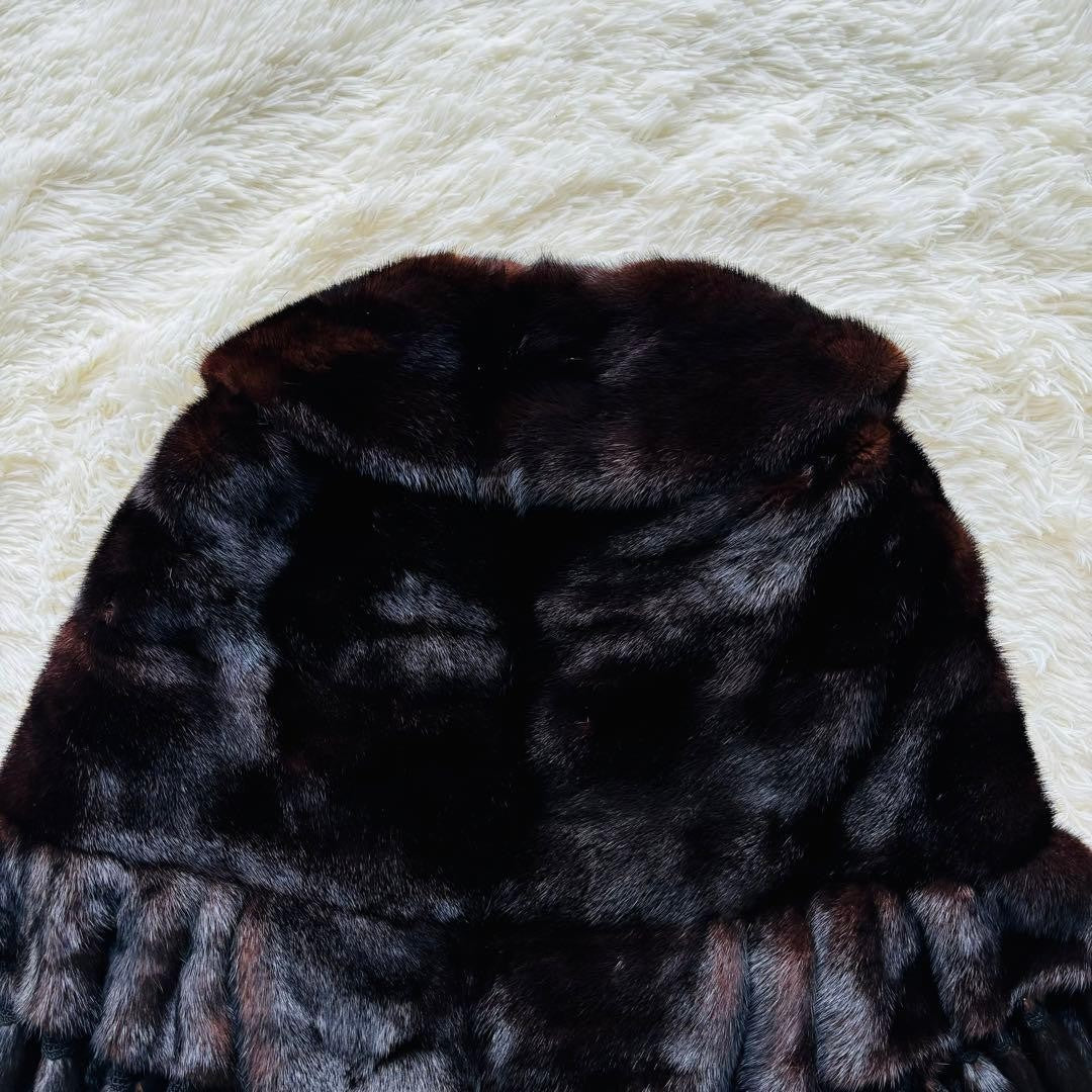 Rare SAGA MINK ROYAL Brown Fringe Shawl Poncho Large