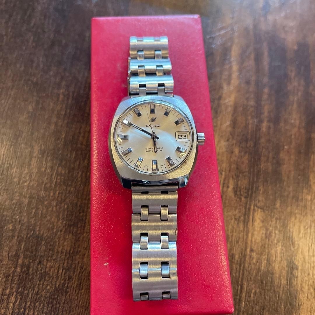 Enicar Automatic Silver Watch Ocean Pearl Star Jewel Rare Used Working