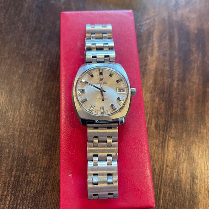Enicar Automatic Silver Watch Ocean Pearl Star Jewel Rare Used Working