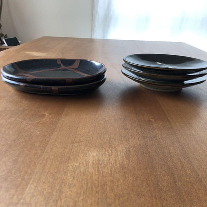 Unused Mashiko ware side plate and medium plate set by Hamada Shoji Mingei