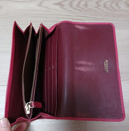 BVLGARI Long Wallet Leather Pink Gold Auth bs26284
