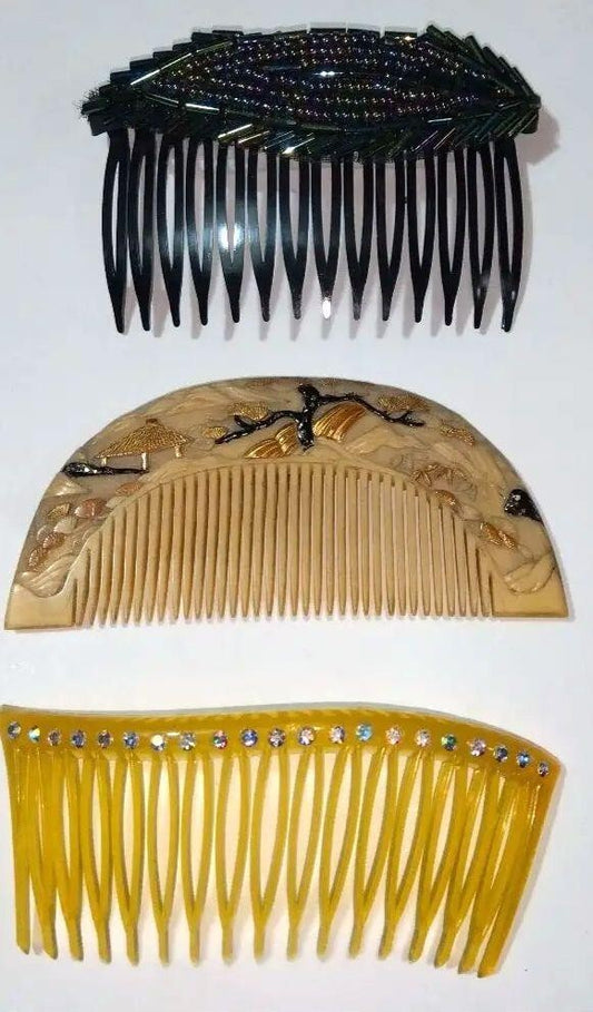 vintage comb tortoiseshell style hair ornament ✰ beaded hair ornament, set of 3