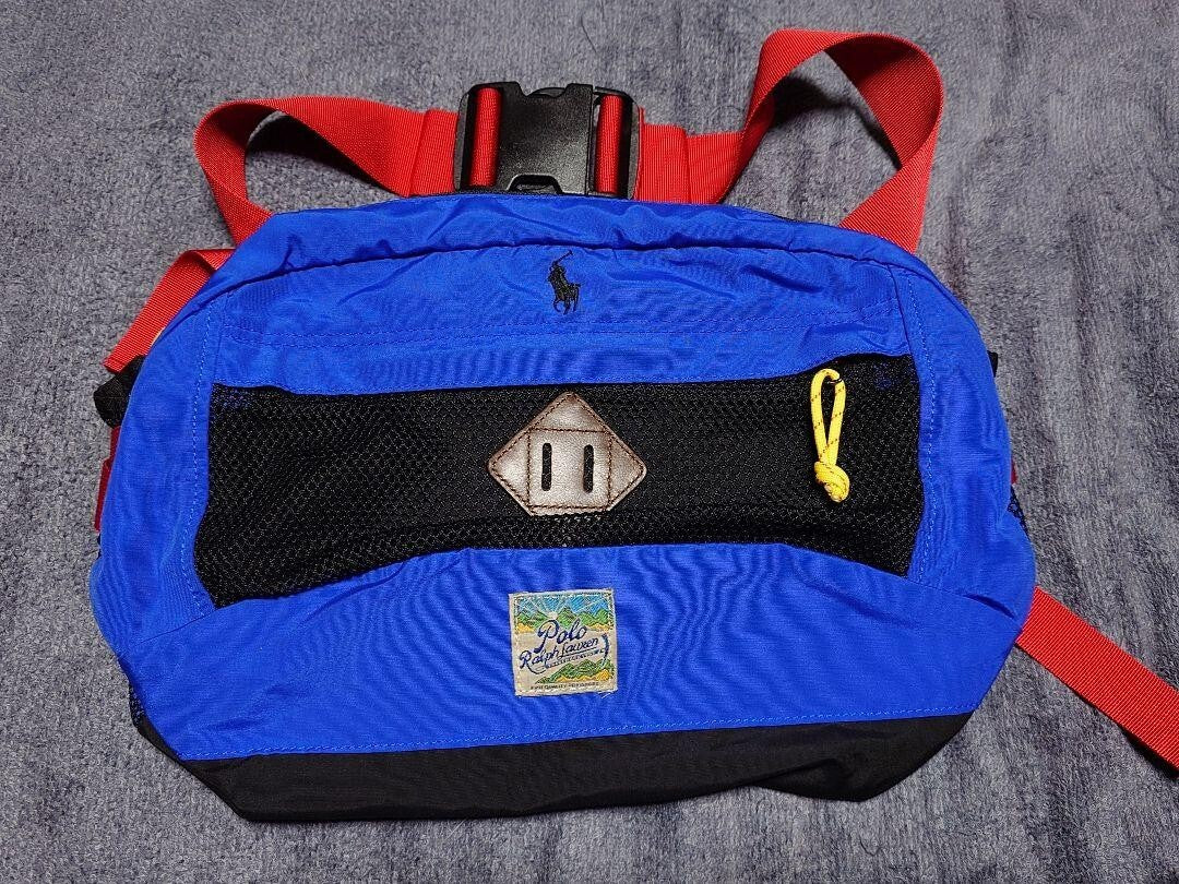Polo Ralph Lauren Mountain Crossbody Bag Belt Bag Waist Bag Blue x Red Used
