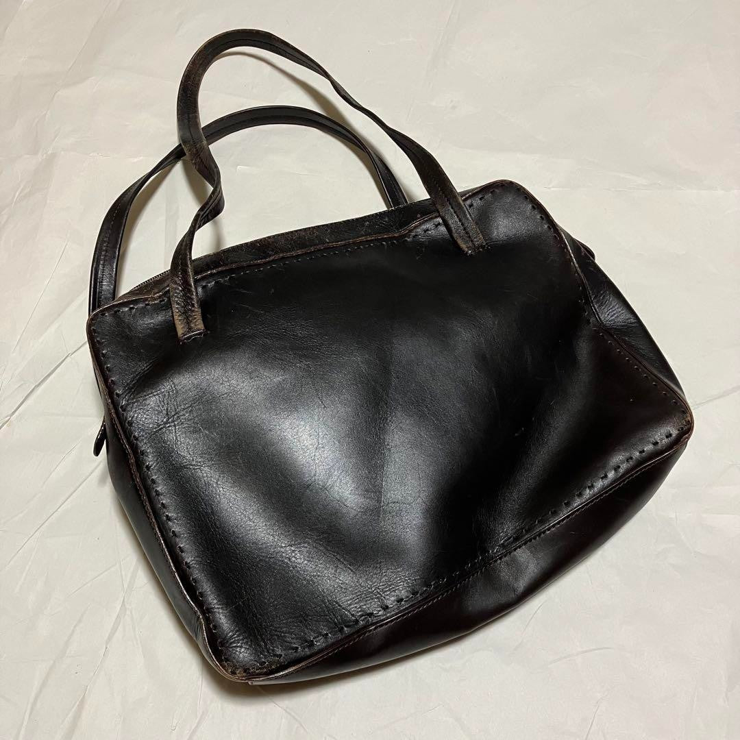 Max Mara Tote Bag Vintage Leather 33.5cm 13.2in Italy Brown Used Classic Style