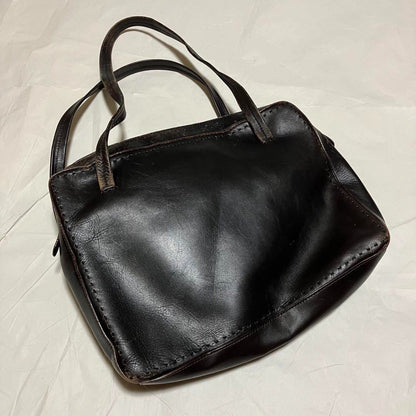 Max Mara Tote Bag Vintage Leather 33.5cm 13.2in Italy Brown Used Classic Style