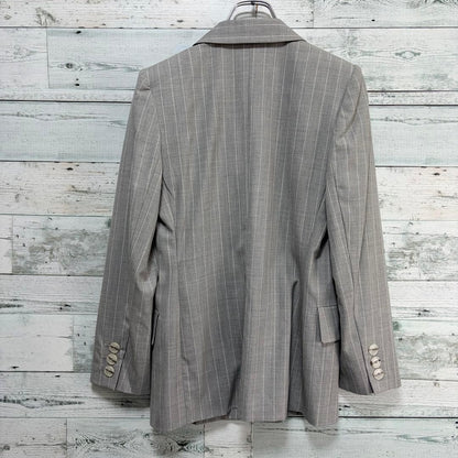 Yves Saint Laurent 90s Double Breasted Wool Suit Set Gray Pinstripe 34