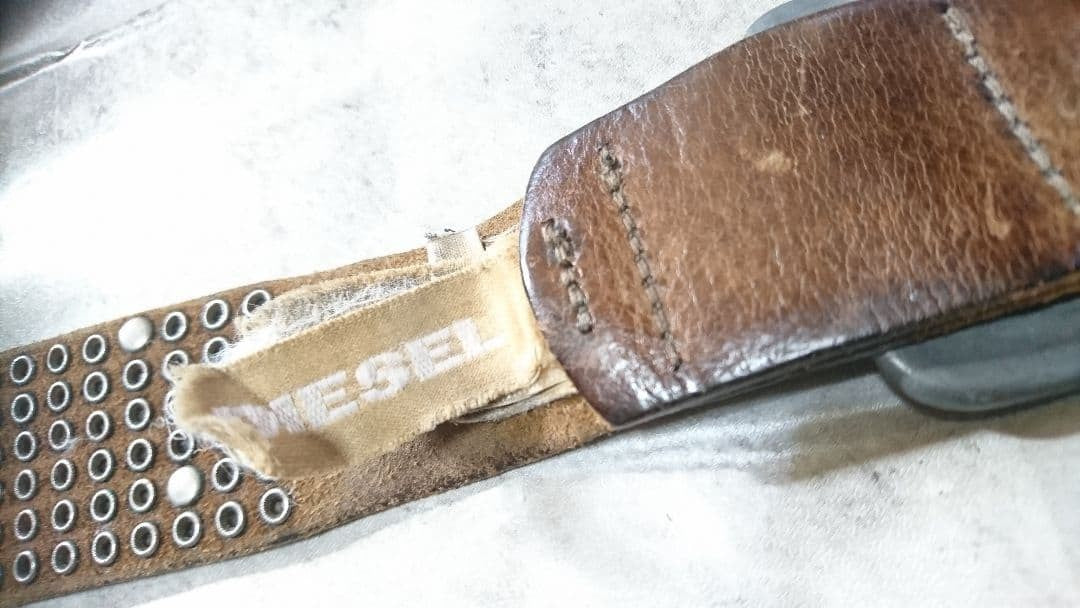 Diesel Men Vintage-like Studded Brown Leather Belt Total length 102cm Luxury LTD
