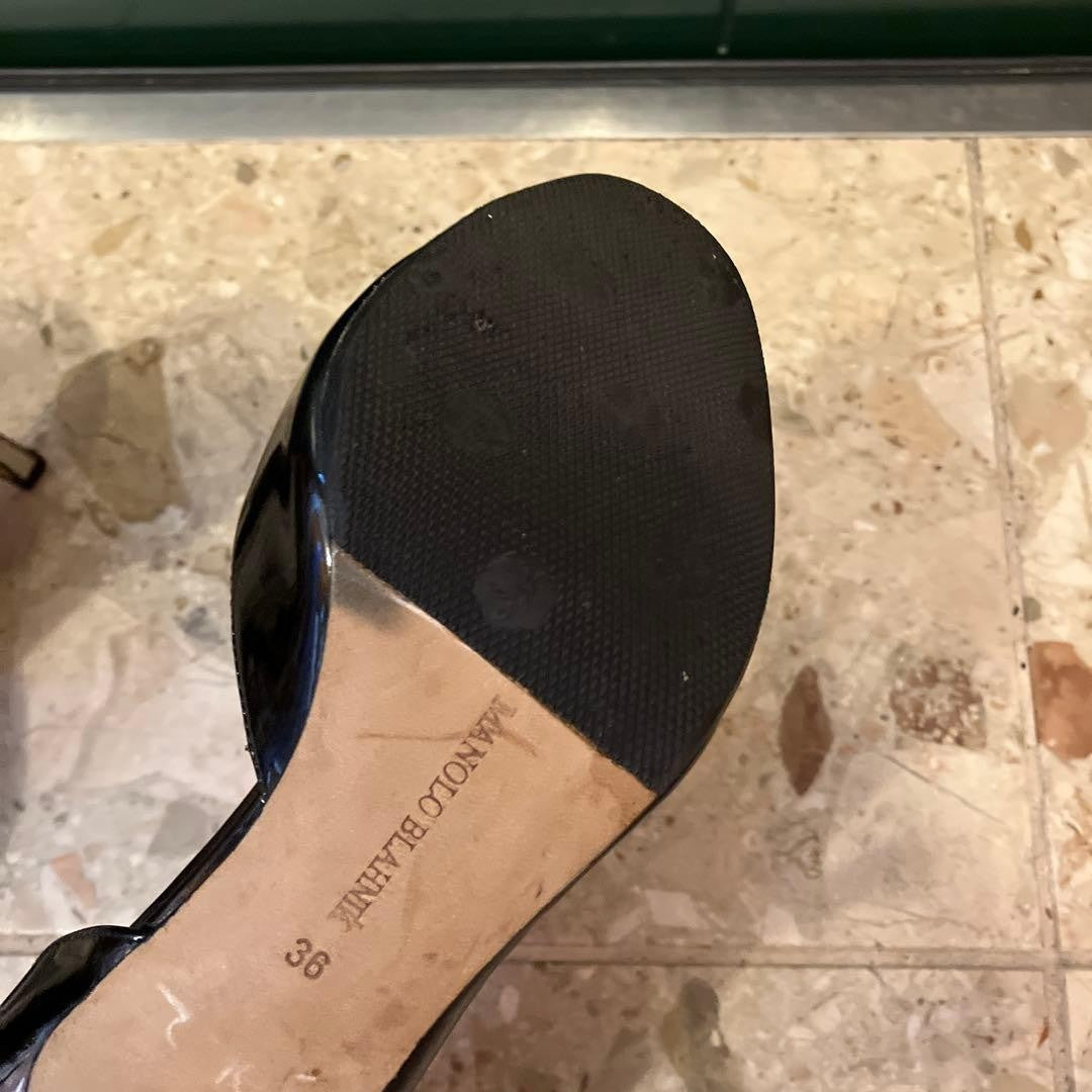 Rare Manolo Blahnik Open Toe Heels Size EU36 / US6 Black Silver Pin Heels Pumps