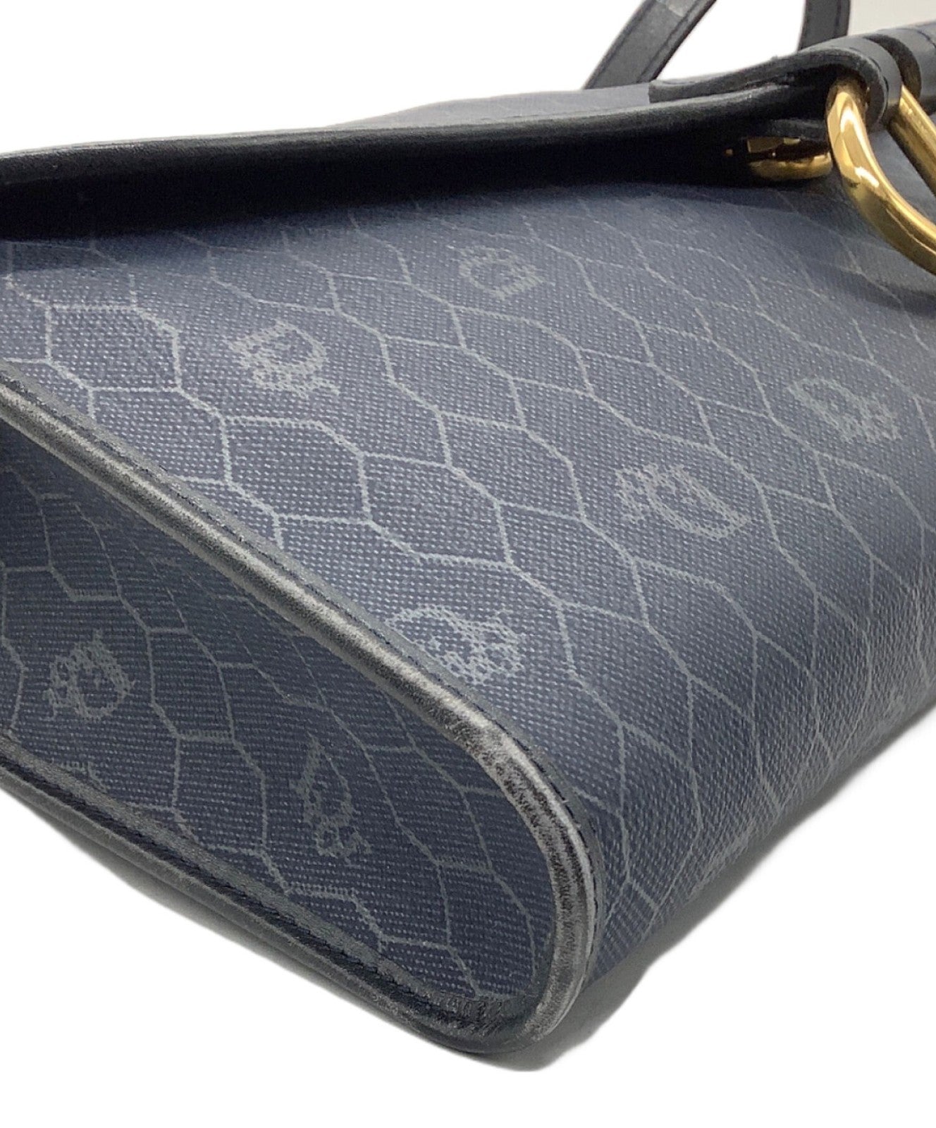 Dior Honeycomb Shoulder Crossbody Bag Navy Canvas Leather Vintage Authentic