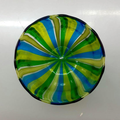 Murano Glass Light Blue Green Yellow Line Glass, Venice, Handmade, Used