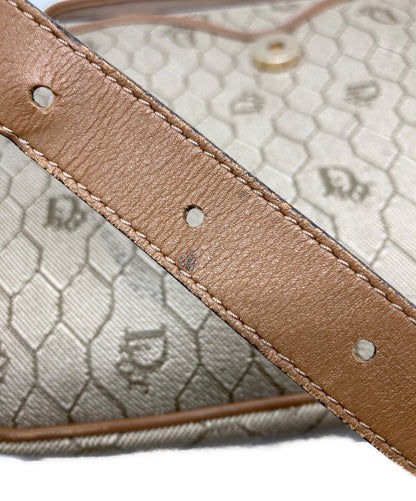 Dior Honeycomb Shoulder Bag Beige Canvas Leather Vintage Authentic 1112