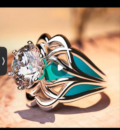 Ocean Star Elegant Luxury Ring, Sparkling Turquoise and Crystal, US 4.5