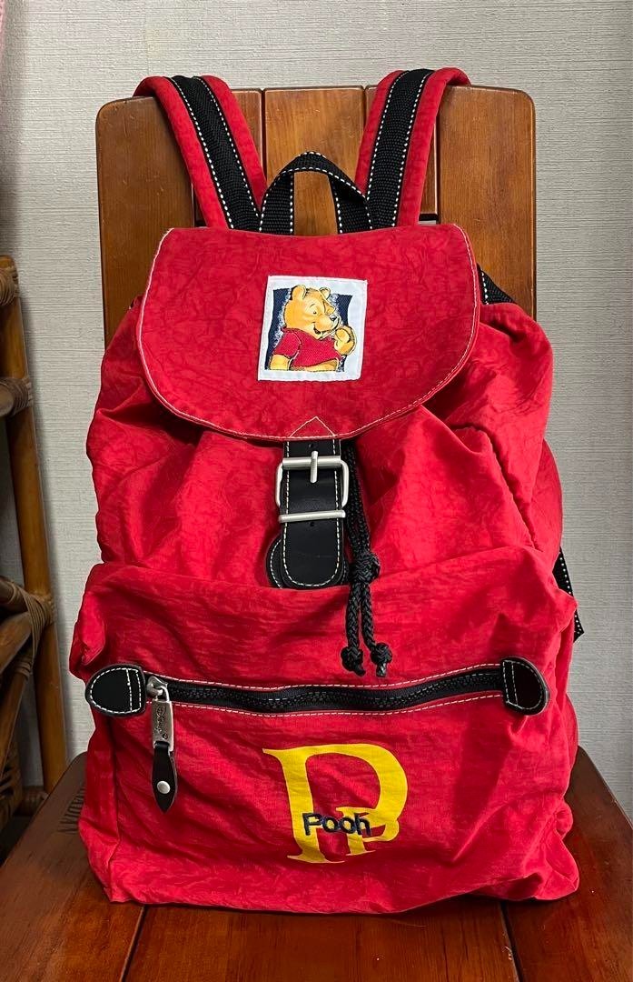 Vintage Pooh Backpack Red 17.7in Cute Retro Collectible Used Japan
