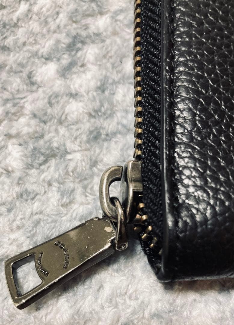 Coach men's leather long zip wallet round logo 10x19cm used