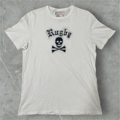 RALPH LAUREN RUGBY T-Shirt M White Skull & Crossbones Embroidery