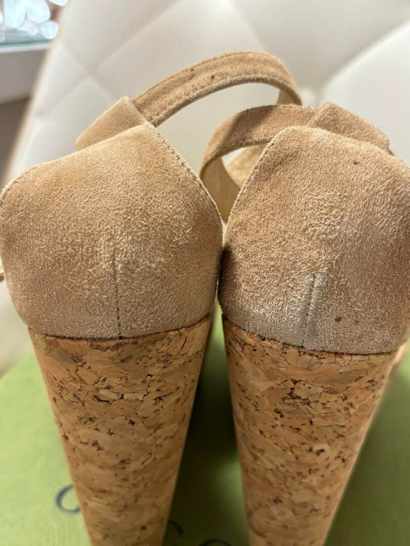 Jimmy Choo Wedge Sole Sandals Open Toe Leather Beige Size 35 US About5 For Women