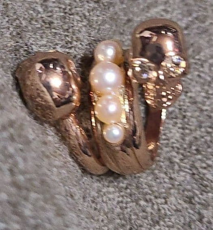 Alexander McQueen Skull Ring Pink Gold Skull Pearl