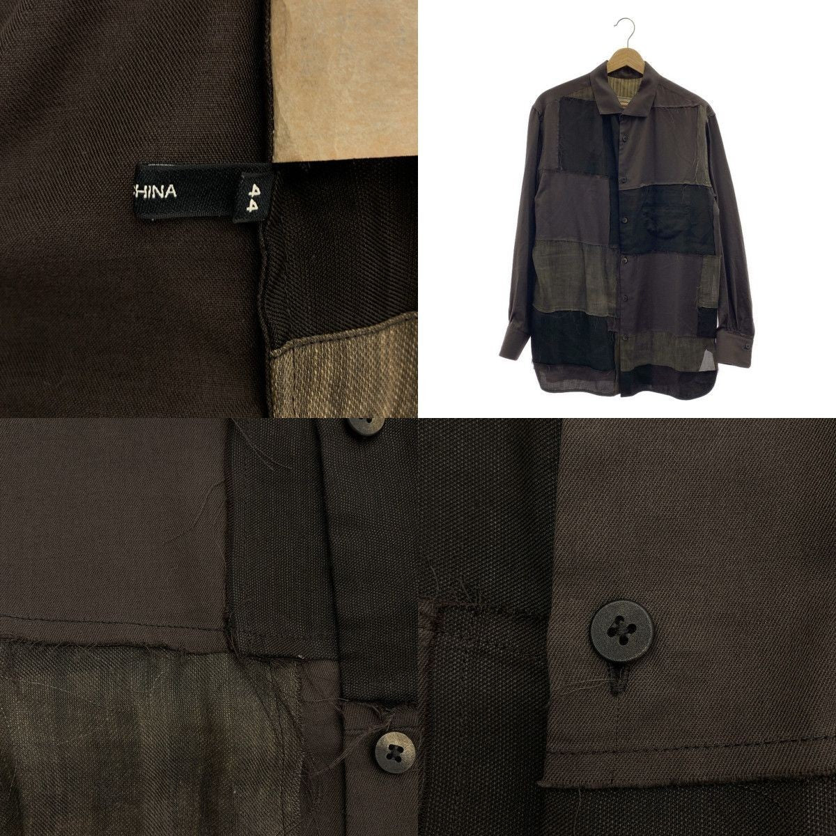 Ziggy Chen 2023SS COLLAGE SHEET Patchwork Over Shirt 44 Dark Brown Used KLDR-0