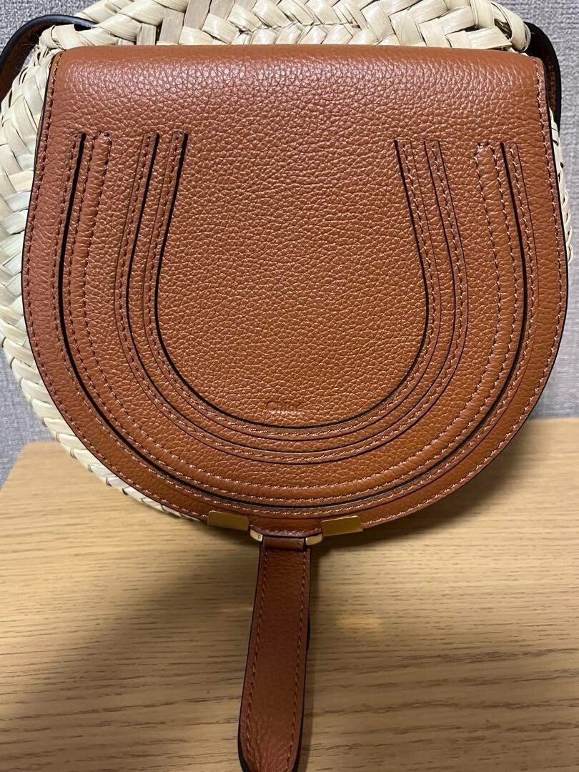 Chloe Marcie Palm Leaf Crossbody Basket Shoulder Bag Brown Beige New 2502M