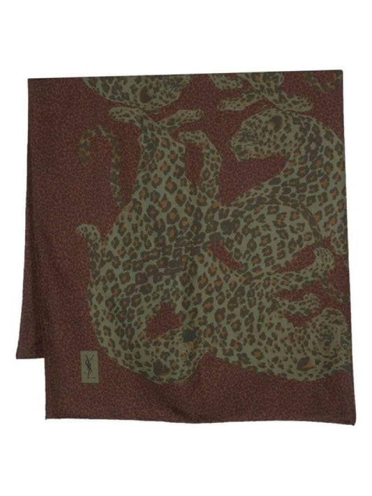 Rare Yves Saint Laurent Leopard Scarf 120x120cm Luxury Classic Elegant 2512TK