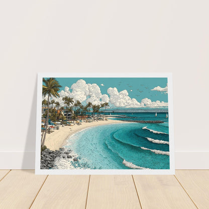 Honolulu Beachfront Breeze Hawaiian Art A4 Leaf Aloha Official picture.