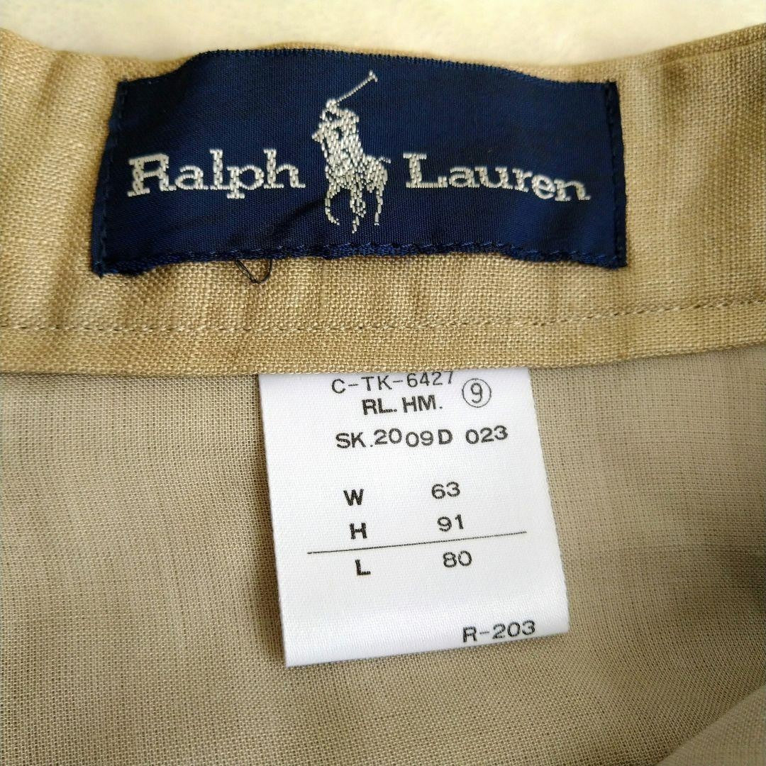 Rare Ralph Lauren Linen Long Skirt A-Line Beige Size 9 Elegant Maxi