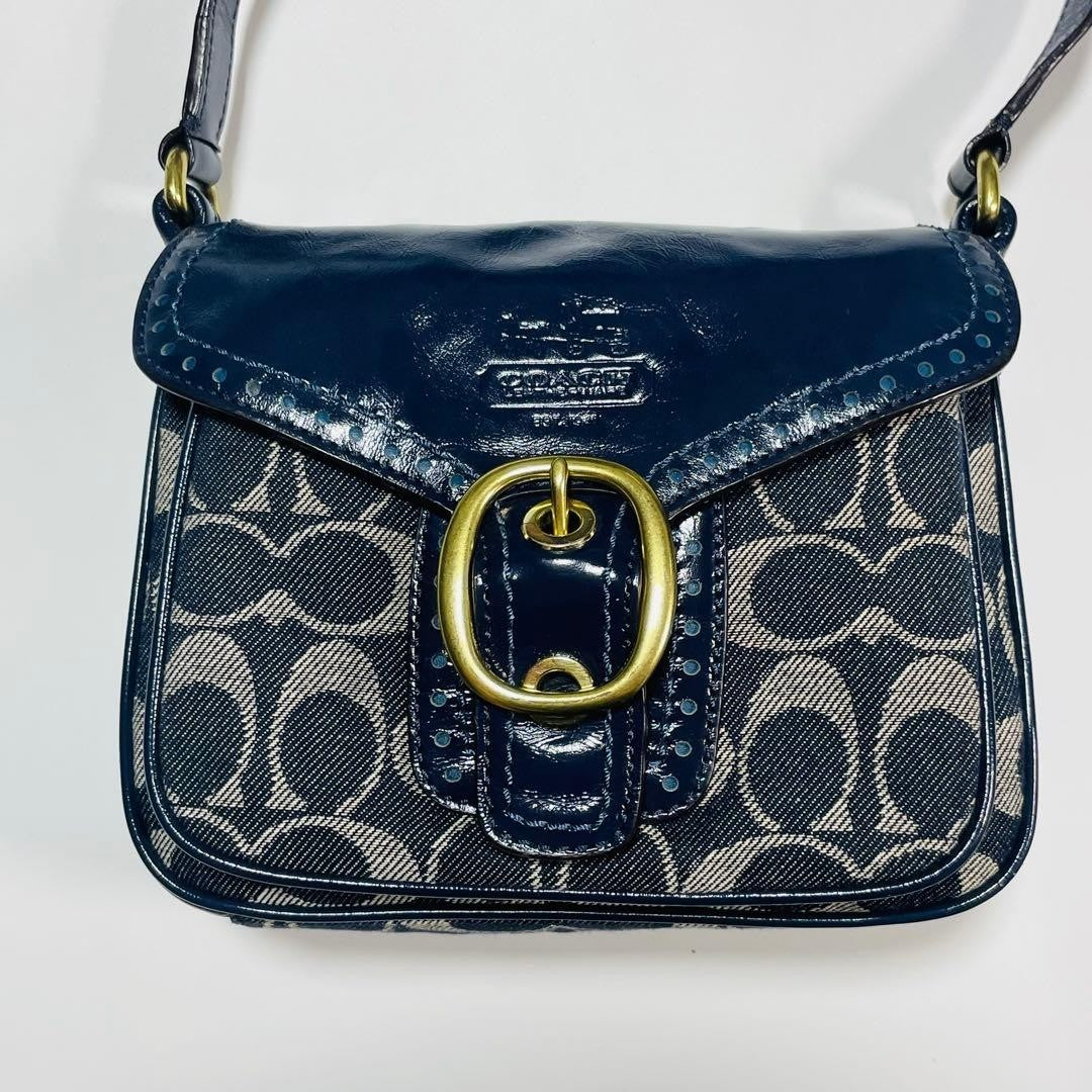Coach Bleeker Legacy Denim Flap Bag Navy Denim Shoulder Bag Authentic