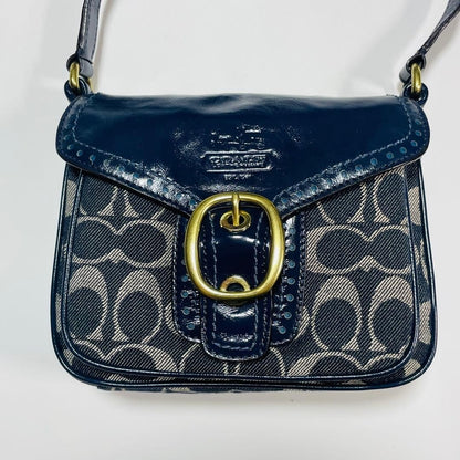 Coach Bleeker Legacy Denim Flap Bag Navy Denim Shoulder Bag Authentic