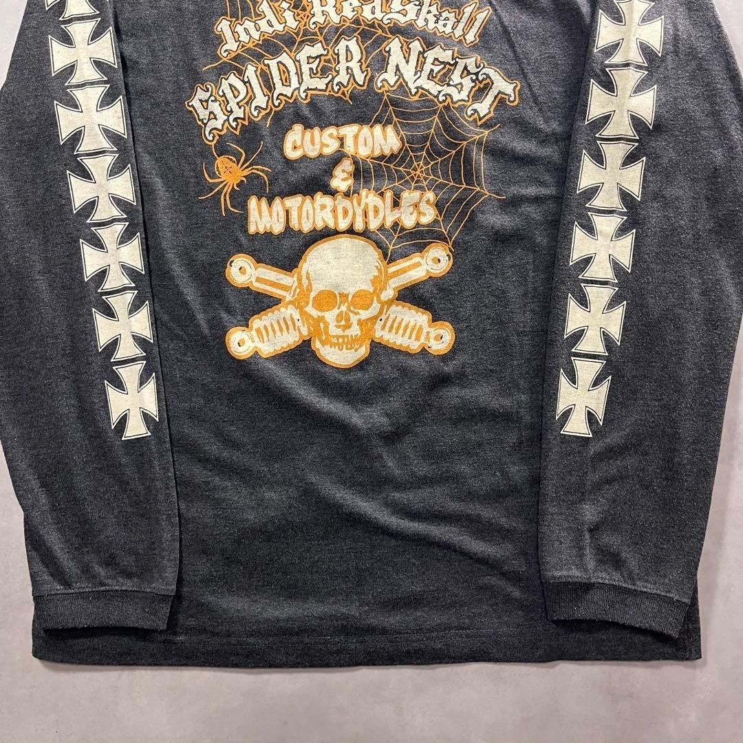 Iron Cross Spider Web Skull Long Sleeve T-Shirt Vintage Graphic L