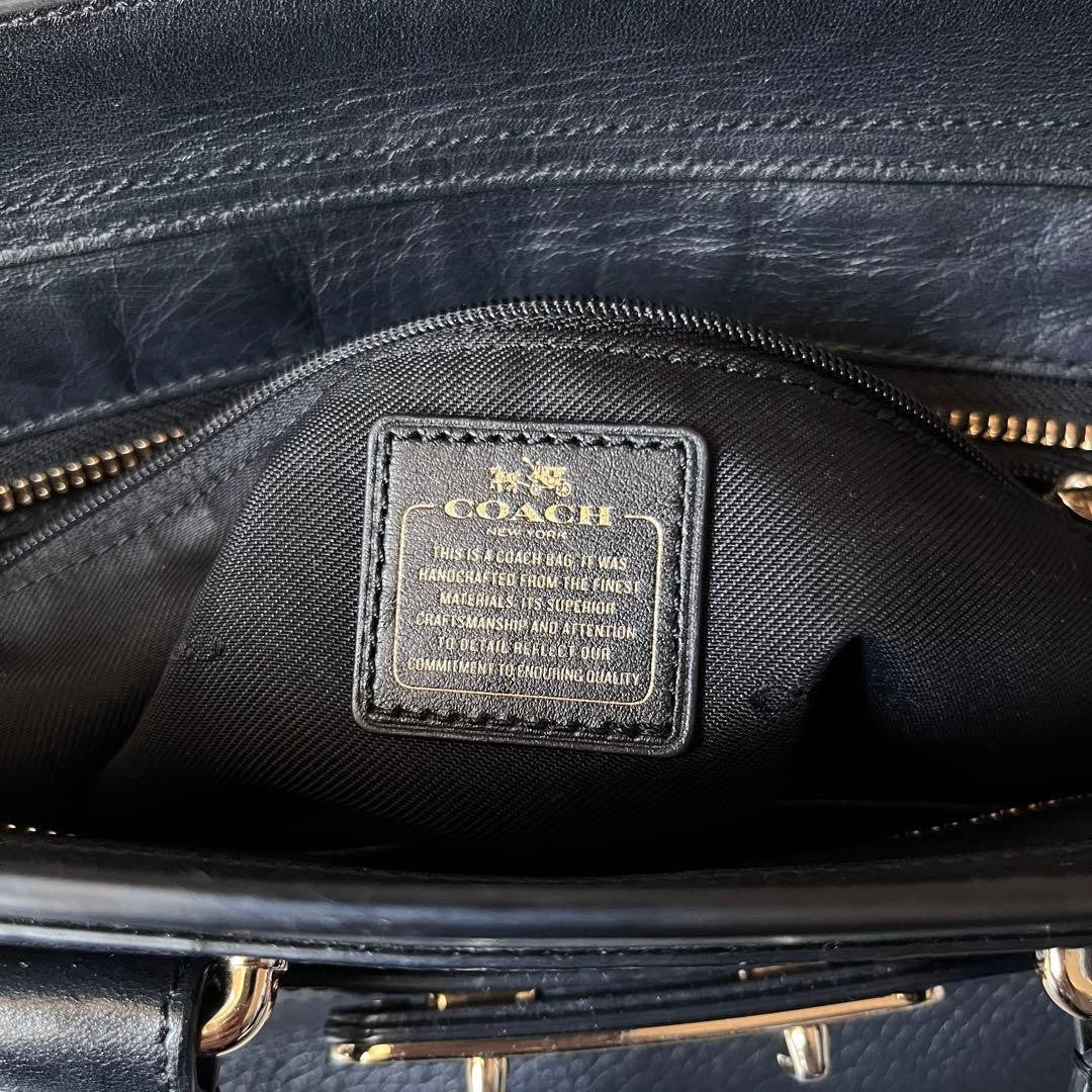 Coach 2way Leather Shoulder Bag Navy Pebbled Gold Turn Lock Detachable Strap