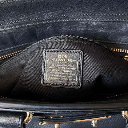 Coach 2way Leather Shoulder Bag Navy Pebbled Gold Turn Lock Detachable Strap