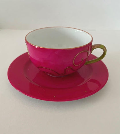 Soizick Tea Cup Saucer Pink French Porcelain Collectible Tea Set Rare