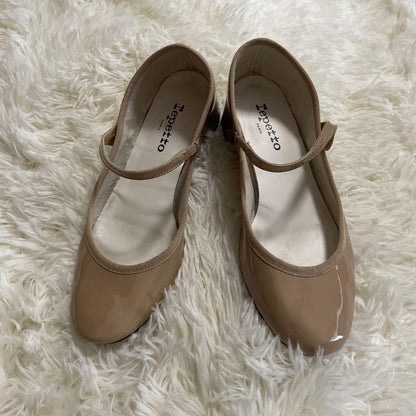 Rare Repetto Ballet Flats Strap Size EU38.5 US8.5 Beige Leather Women's Shoes