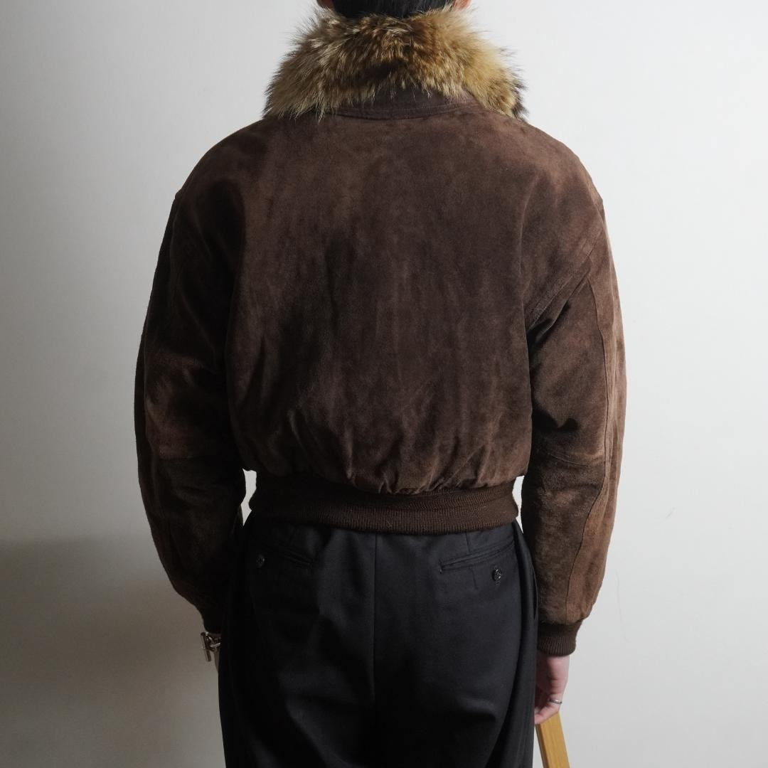 90s KANSAI Suede Leather Jacket Short Length Fur Brown/DW490 Kansai Yamamoto