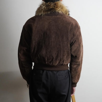 90s KANSAI Suede Leather Jacket Short Length Fur Brown/DW490 Kansai Yamamoto