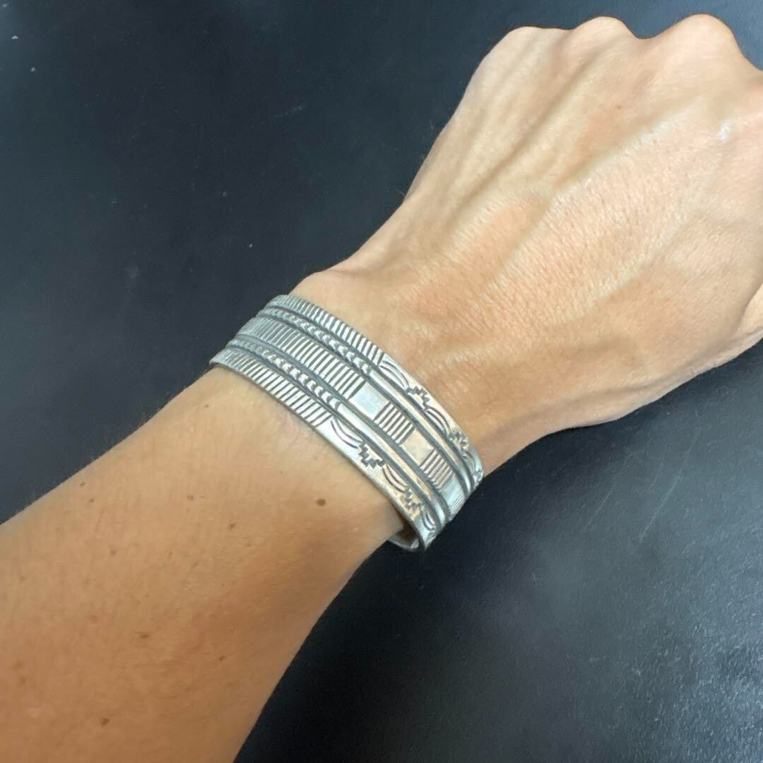Navajo Bruce Morgan Sterling Silver Bracelet Bangle wide