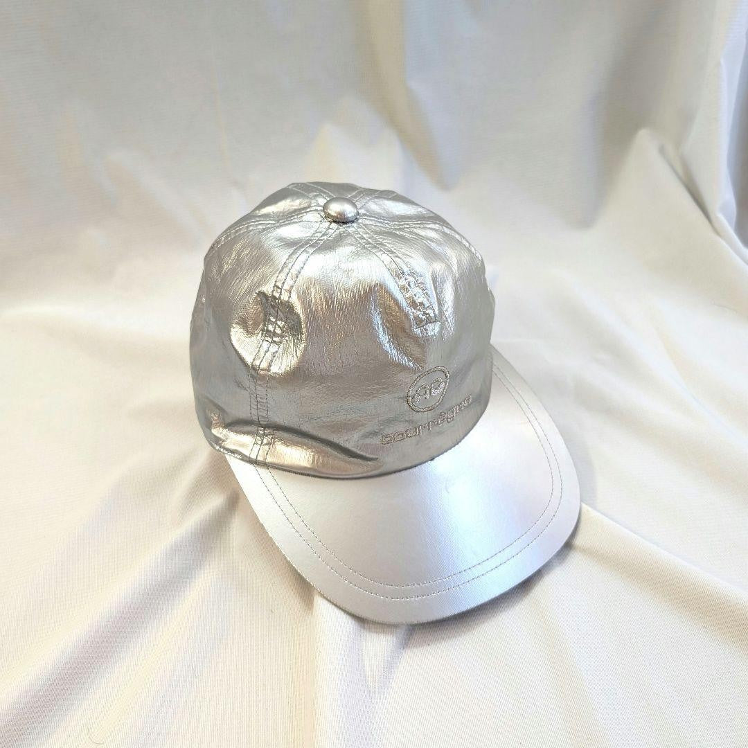 [Courrèges] Rare 90s logo embroidered space age cap silver