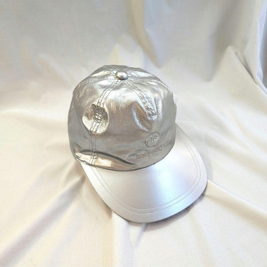 [Courrèges] Rare 90s logo embroidered space age cap silver
