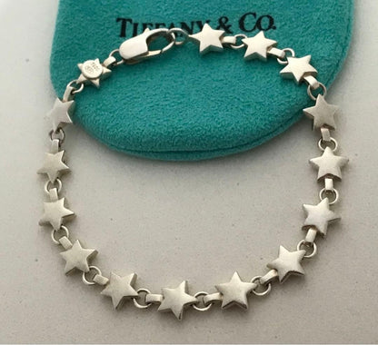 Tiffany & Co. Puff Star Bracelet Chain Link 925 Silver 7" 11.8g