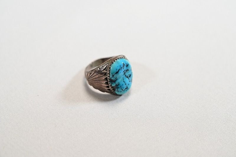 Robert & Bernice Leekya Zuni Sterling Silver Turquoise Ring Size 8