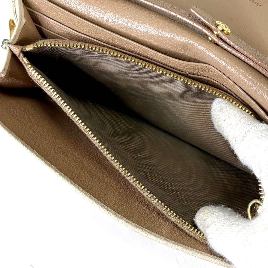 Miu Miu Chain Wallet Leather Pink Gold Auth am8441