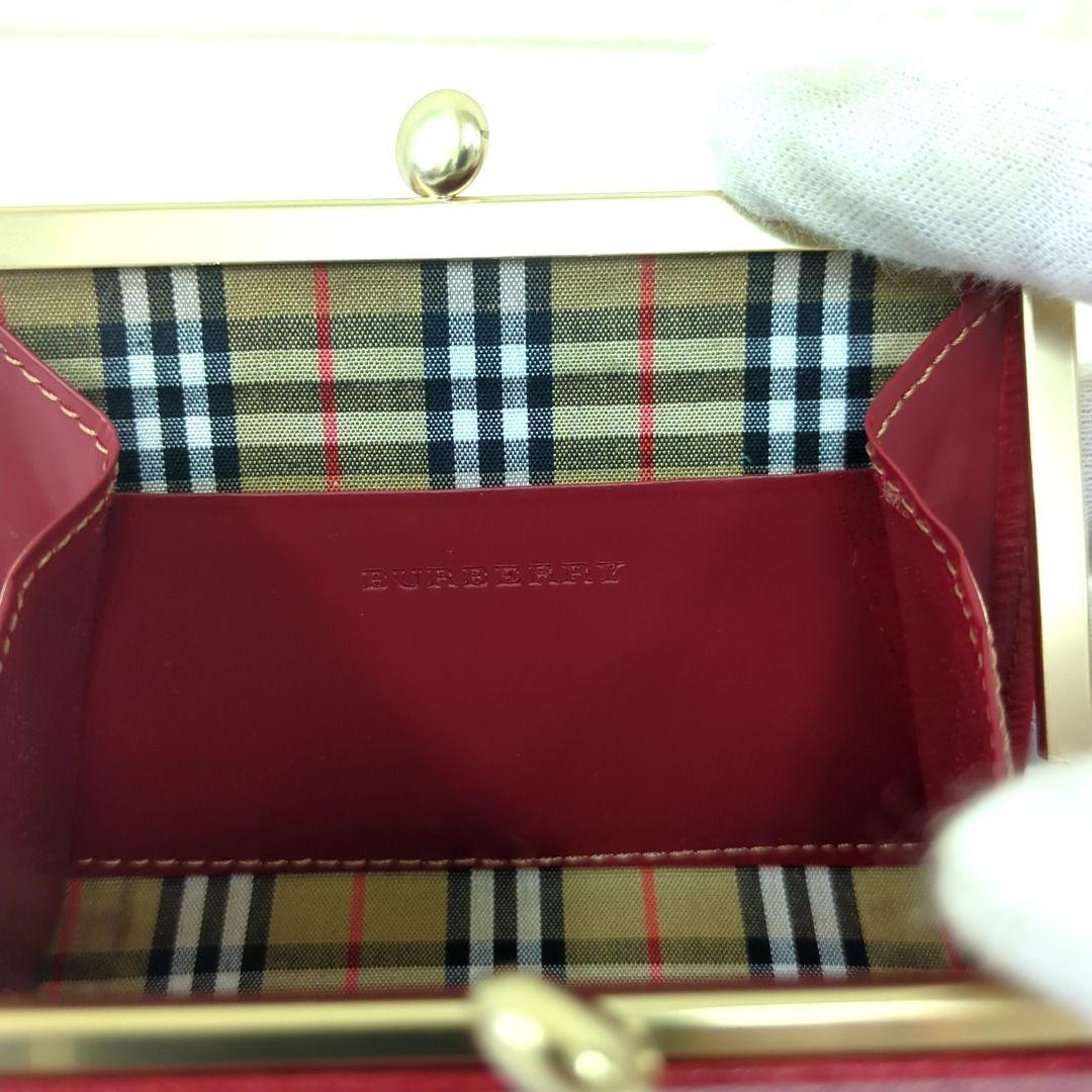 BURBERRY Leather Coin Case Wallet Red Kiss Lock Purse W/Box Used from Japan