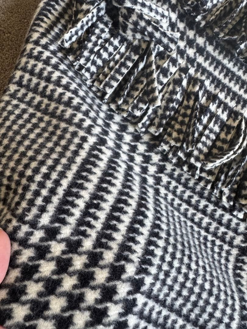 USED BALENCIAGA HOUNDSTOOTH PATTERN FRINGED SKIRT VERYGOOD