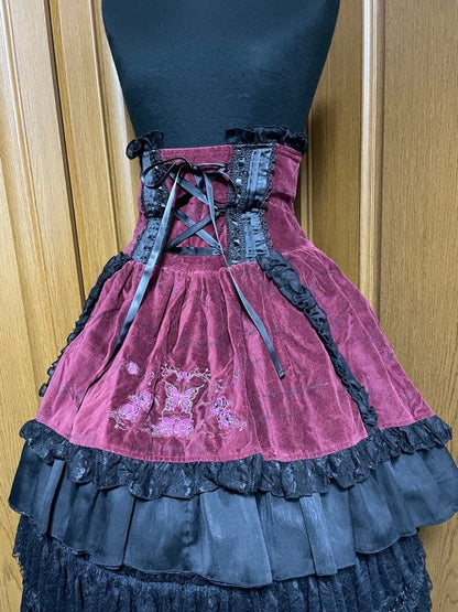h.Naoto Frill Velveteen Fishtail Skirt Gothic Lolita Japanese One Size Pre-Owned