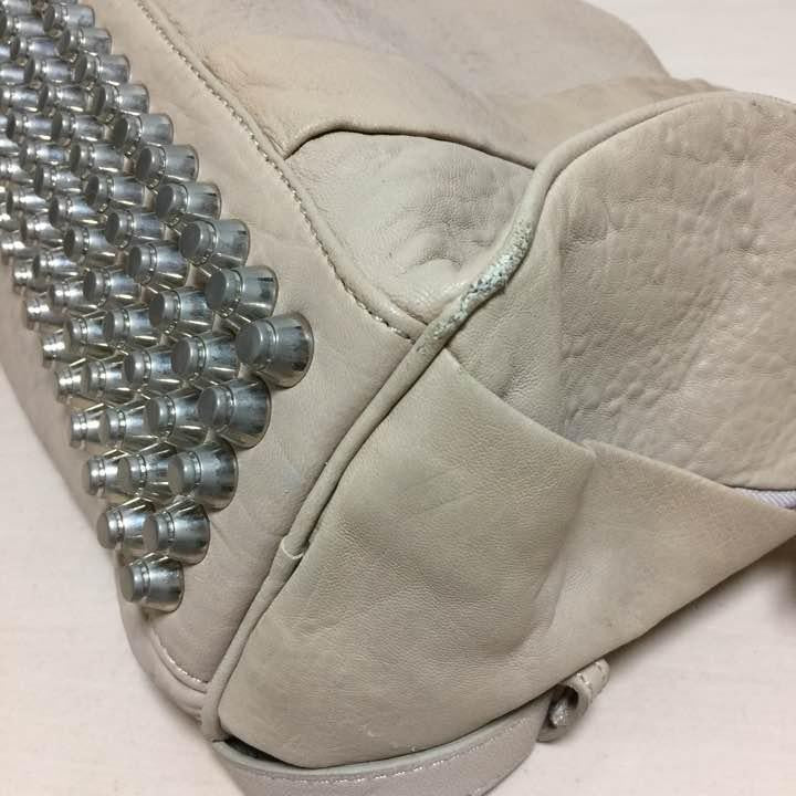 Lush Studded Tote Shoulder Bag Handbag Purse w/Removable Strap Leather in Beige