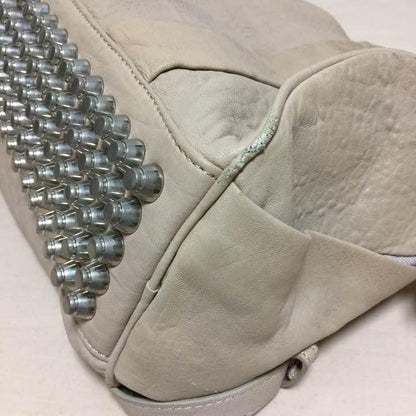 Lush Studded Tote Shoulder Bag Handbag Purse w/Removable Strap Leather in Beige
