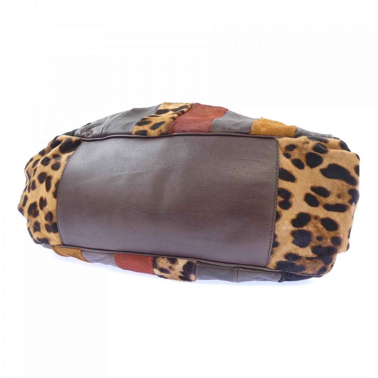 DOLCE&GABBANA Hair Leather Leopard Patchwork Bag Brown Multi Authentic