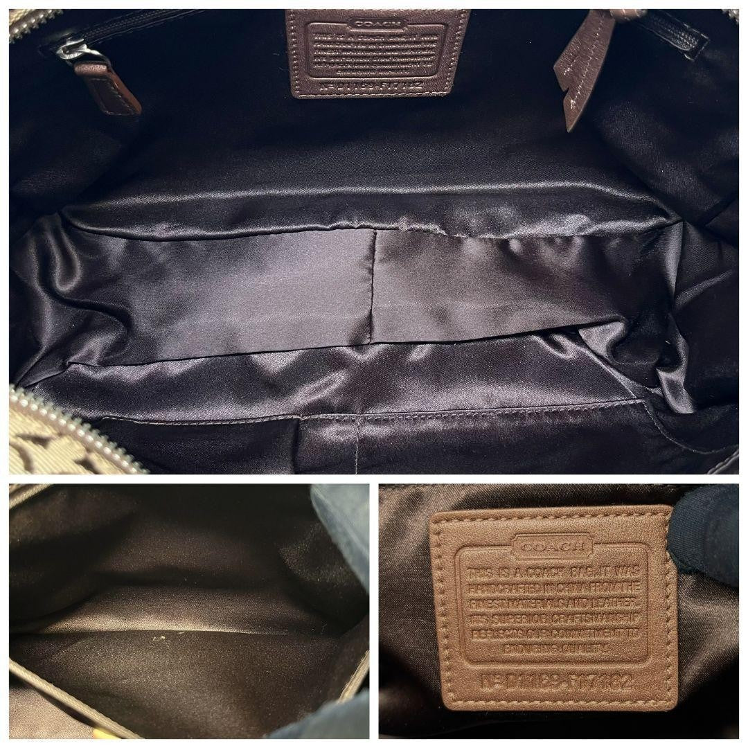 Coach Brown Signature Canvas Leather Patchwork Tote Bag with Silver Hardware