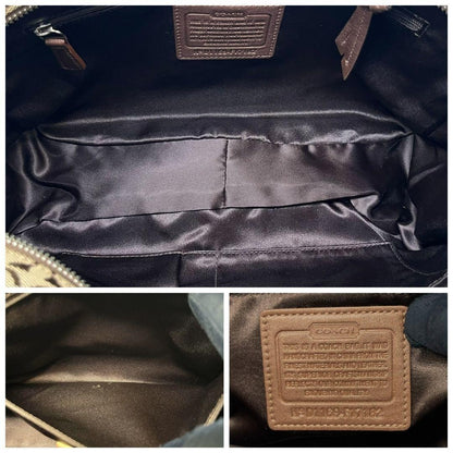 Coach Brown Signature Canvas Leather Patchwork Tote Bag with Silver Hardware