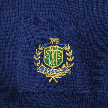 J.PRESS Wool 100% Cardigan Gold Button Emblem Embroidery Navy L From Japan